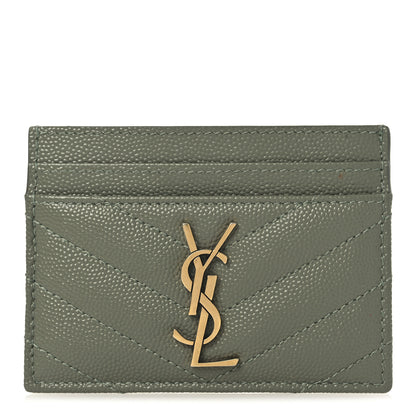 Saint Laurent Grain De Poudre Matelasse Chevron Monogram Credit Card Case Light Sage 1 of 9