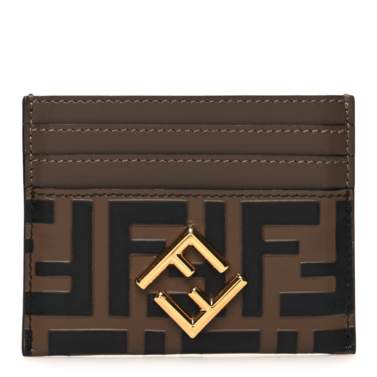 Fendi Vitello Ceylon Bi-Color FF 1974 Embossed FF Diamonds Card Holder Maya Black 1 of 9