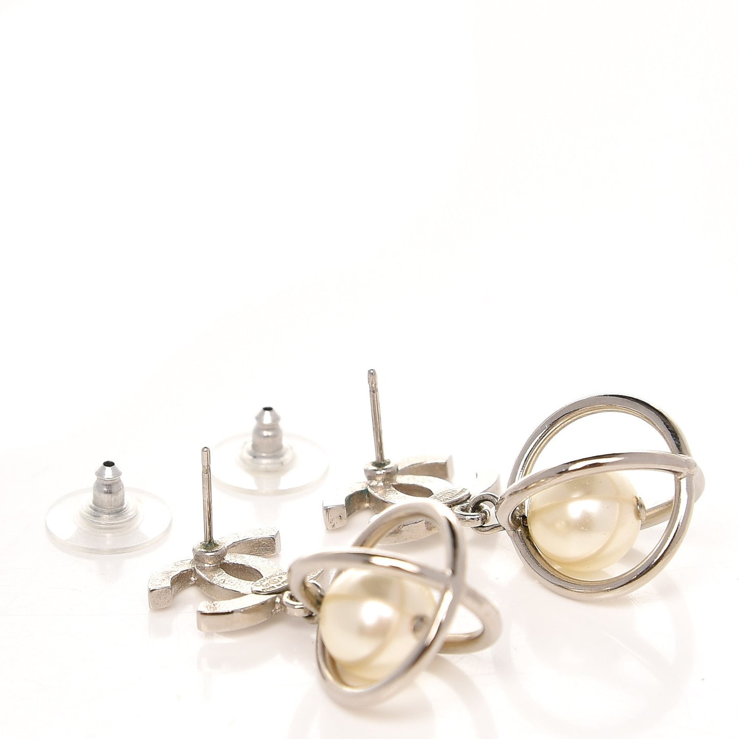 Pearl CC Drop Earrings Silver