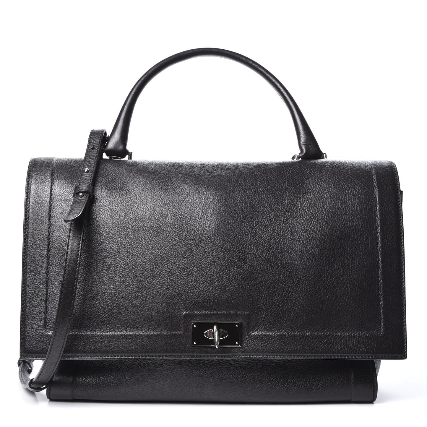 Grained Calfskin Medium Shark Lock Satchel Black