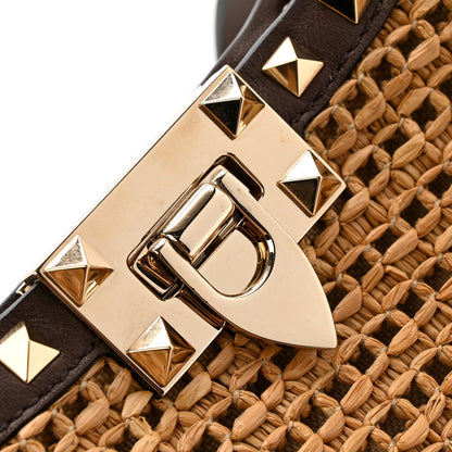 Valentino Garavani Synthetic Raffia Calfskin Rockstud Small Garden Tote Bag Tobacco Cacao 11 of 14