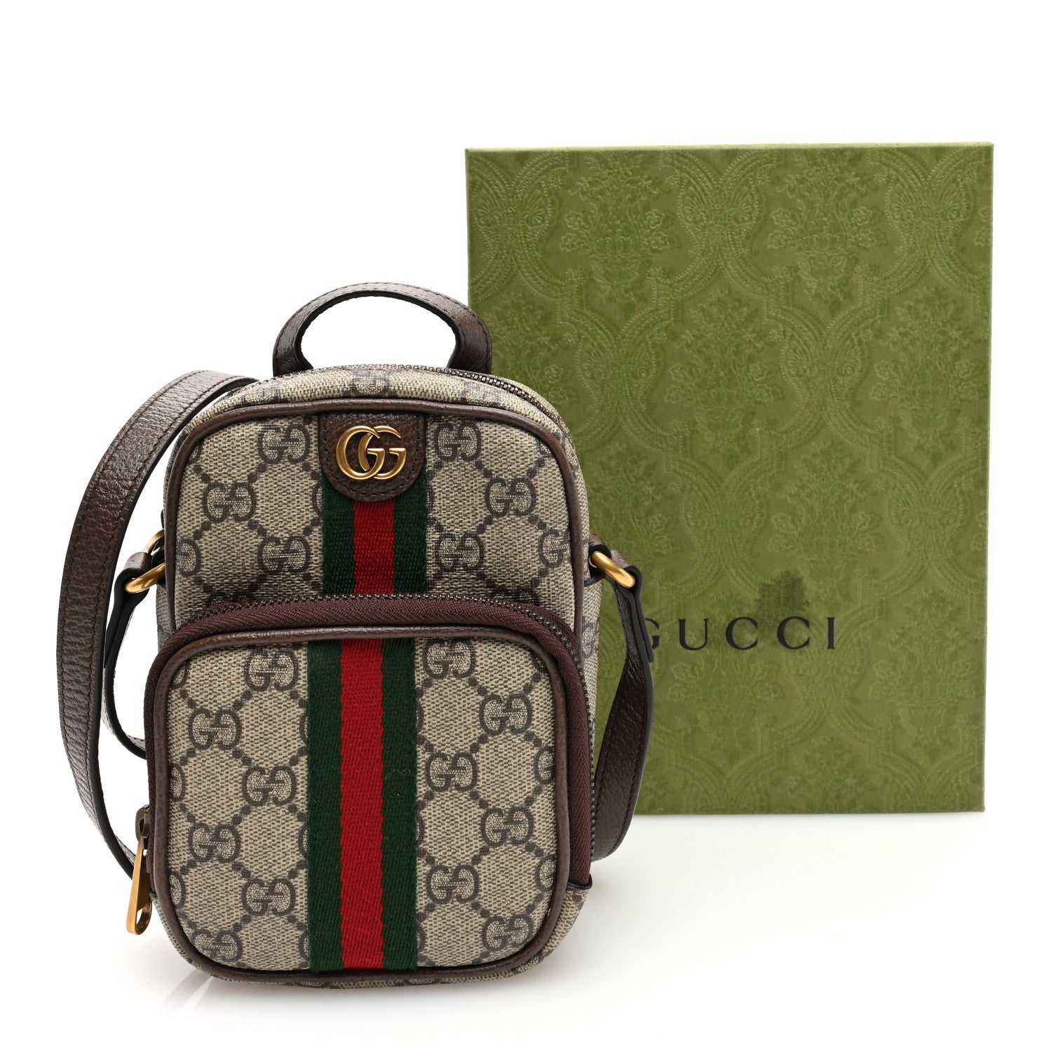Gucci GG Supreme Monogram Web Mini Ophidia Double Zip Messenger Bag Beige New Acero 11 of 11