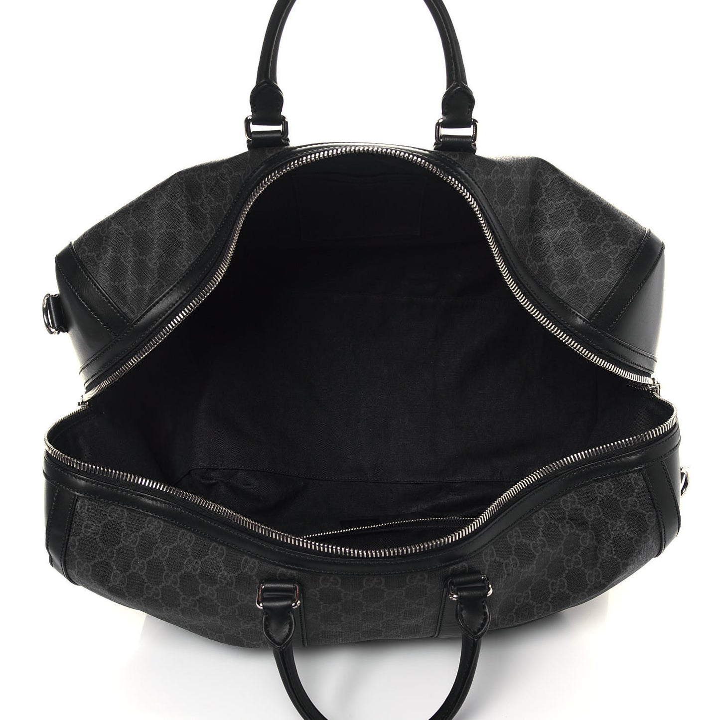 Soft GG Supreme Monogram Appia Calfskin Web Large Carry On Duffle Bag Black Grey
