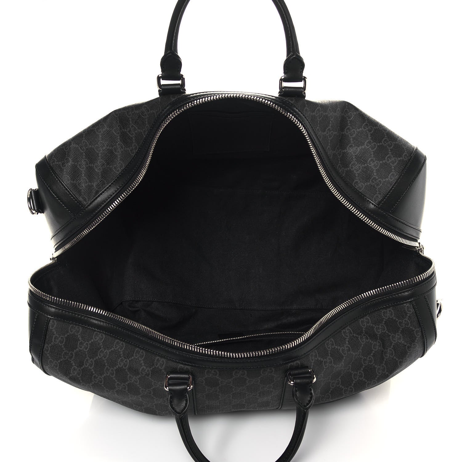 Gucci Soft GG Supreme Monogram Appia Calfskin Web Large Carry On Duffle Bag Black Grey 5 of 15