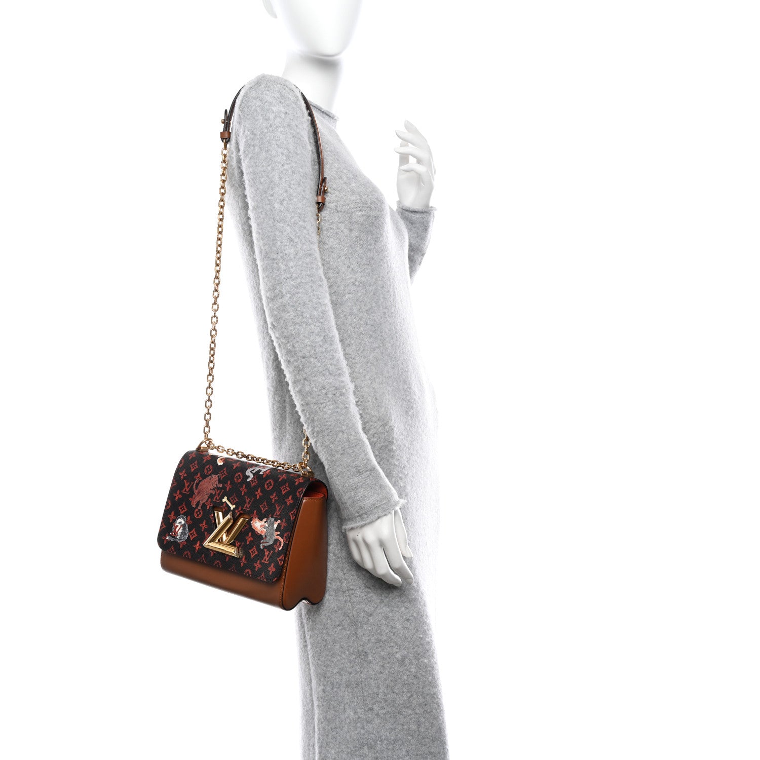 Louis Vuitton Calfskin Catogram Twist Shoulder Bag MM Marron 2 of 15