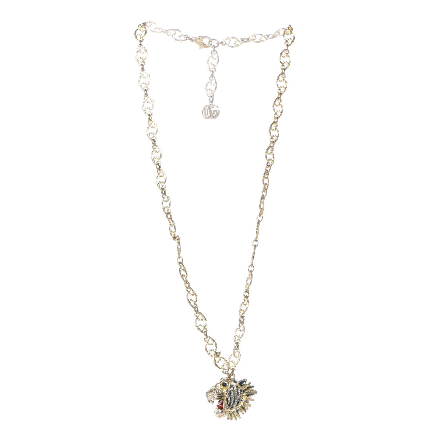 Gucci Metal Crystal Enamel Rajah Necklace Gold Blue 3 of 7