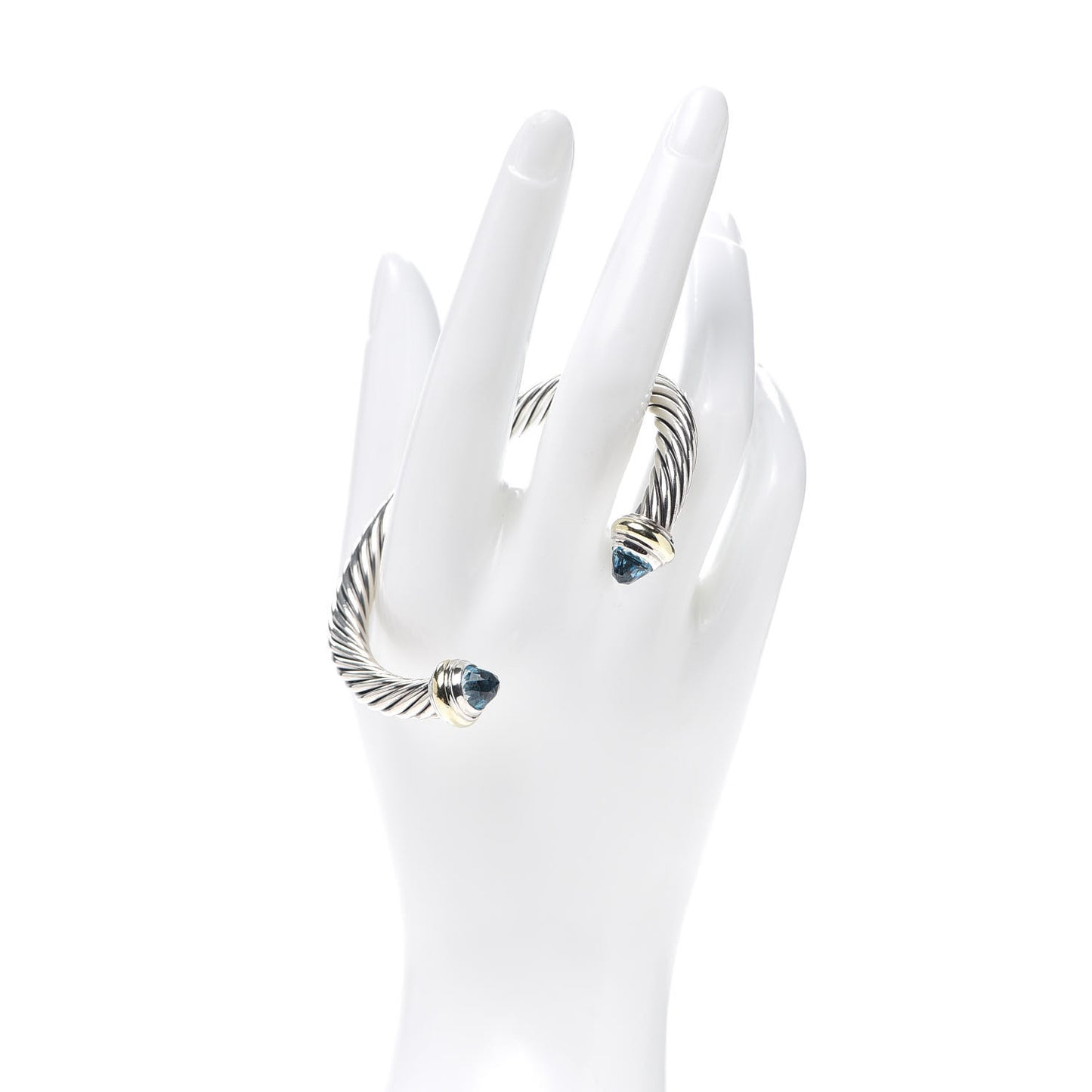 Sterling Silver 14K Yellow Gold Blue Topaz 7mm Cable Classics Bracelet