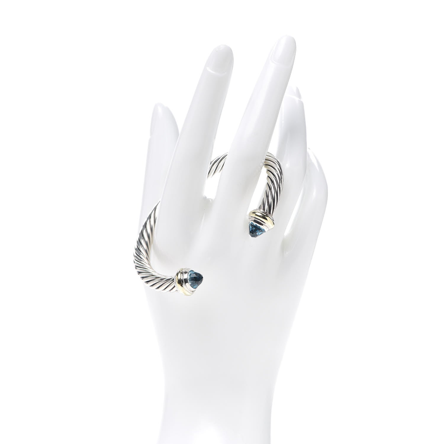 David Yurman Sterling Silver 14K Yellow Gold Blue Topaz 7mm Cable Classics Bracelet 2 of 4