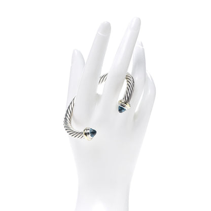 David Yurman Sterling Silver 14K Yellow Gold Blue Topaz 7mm Cable Classics Bracelet 2 of 4
