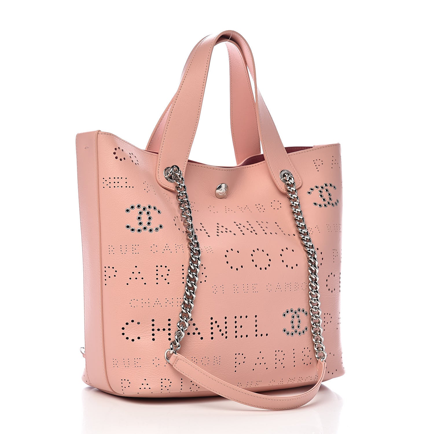 Chanel Calfskin Tweed Small Logo Eyelets Shopping Tote Pink 3 of 10
