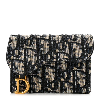 Christian Dior Oblique Saddle Card Holder Blue 1 of 8