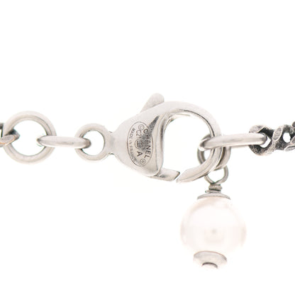 Chanel Pearl Crystal CC Pendant Necklace Silver 4 of 4