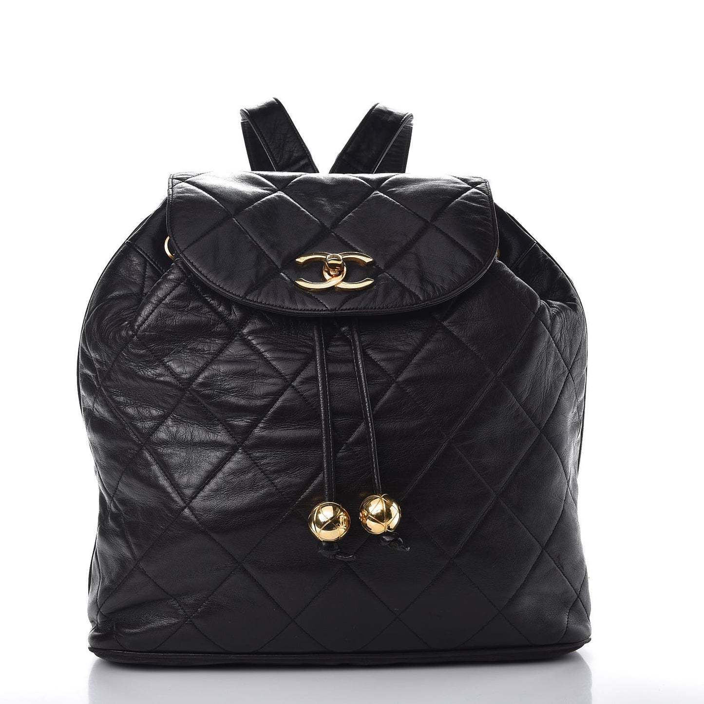 Lambskin Quilted Drawstring Backpack Black