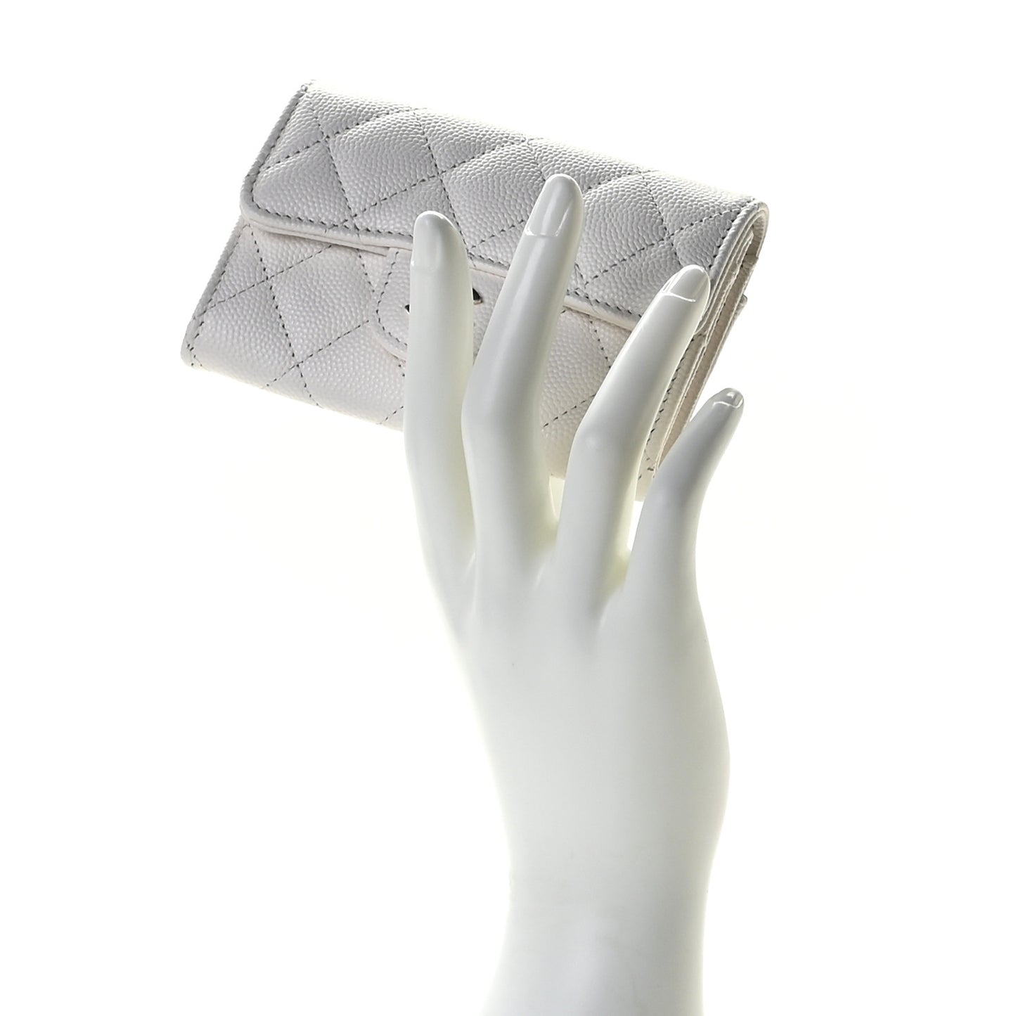 Caviar Quilted Flap Card Holder Wallet White