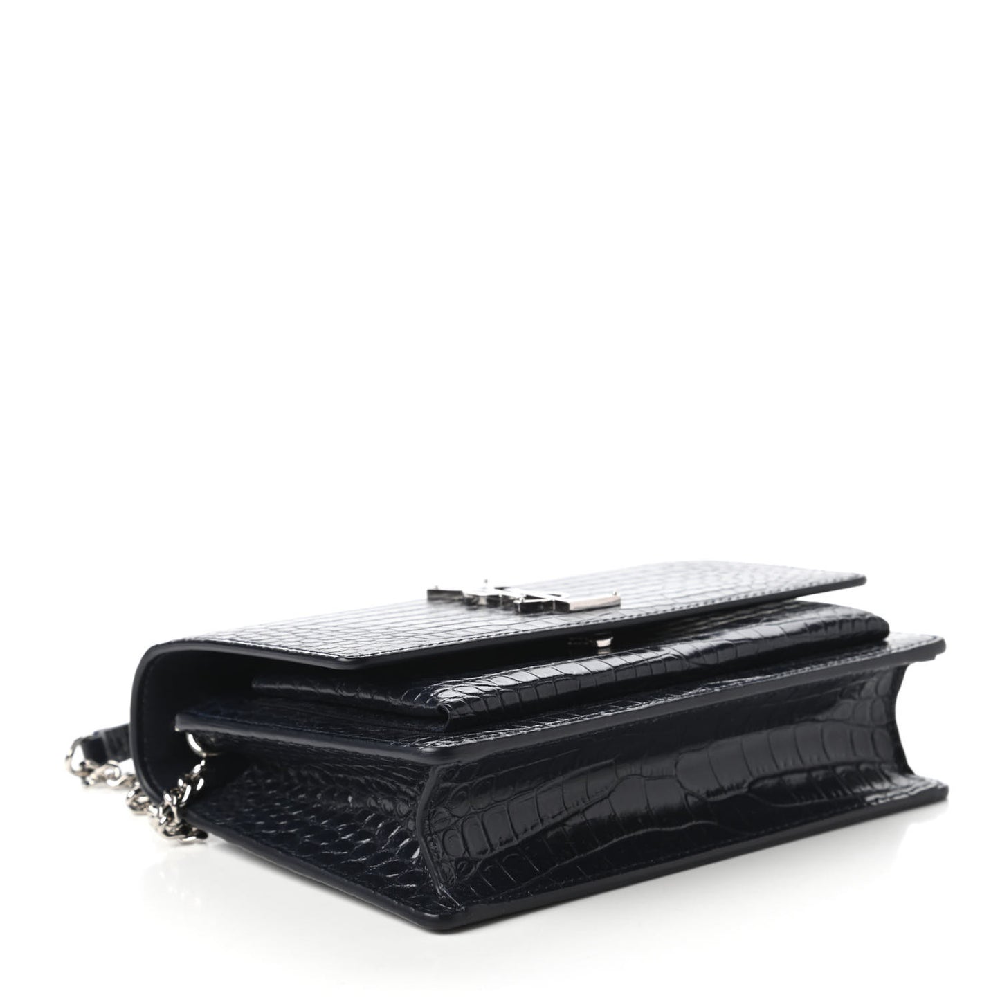 Calfskin Crocodile Embossed Monogram Sunset Chain Wallet Navy