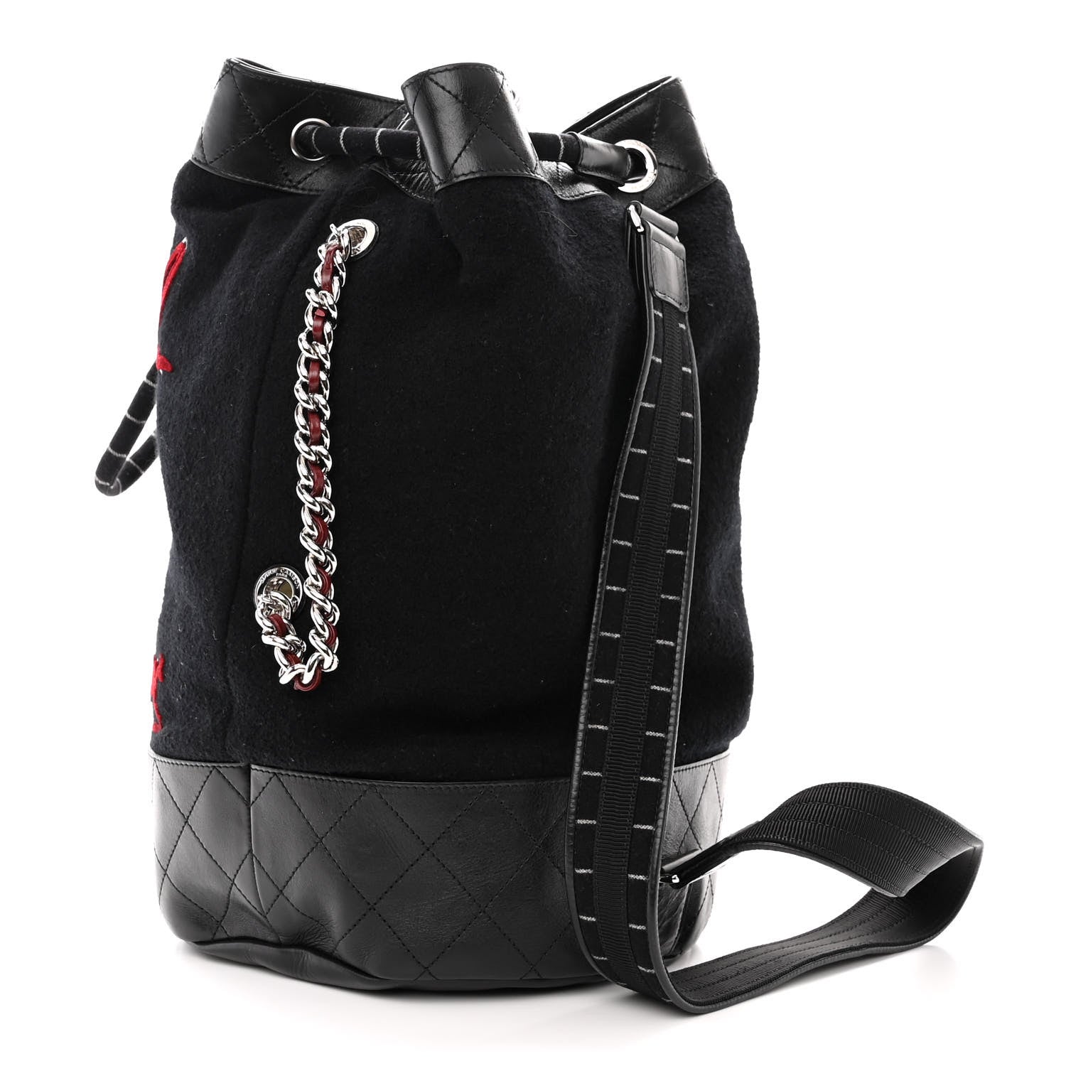 Chanel Wool Calfskin Embroidered Paris Hamburg Drawstring Backpack Black 3 of 11