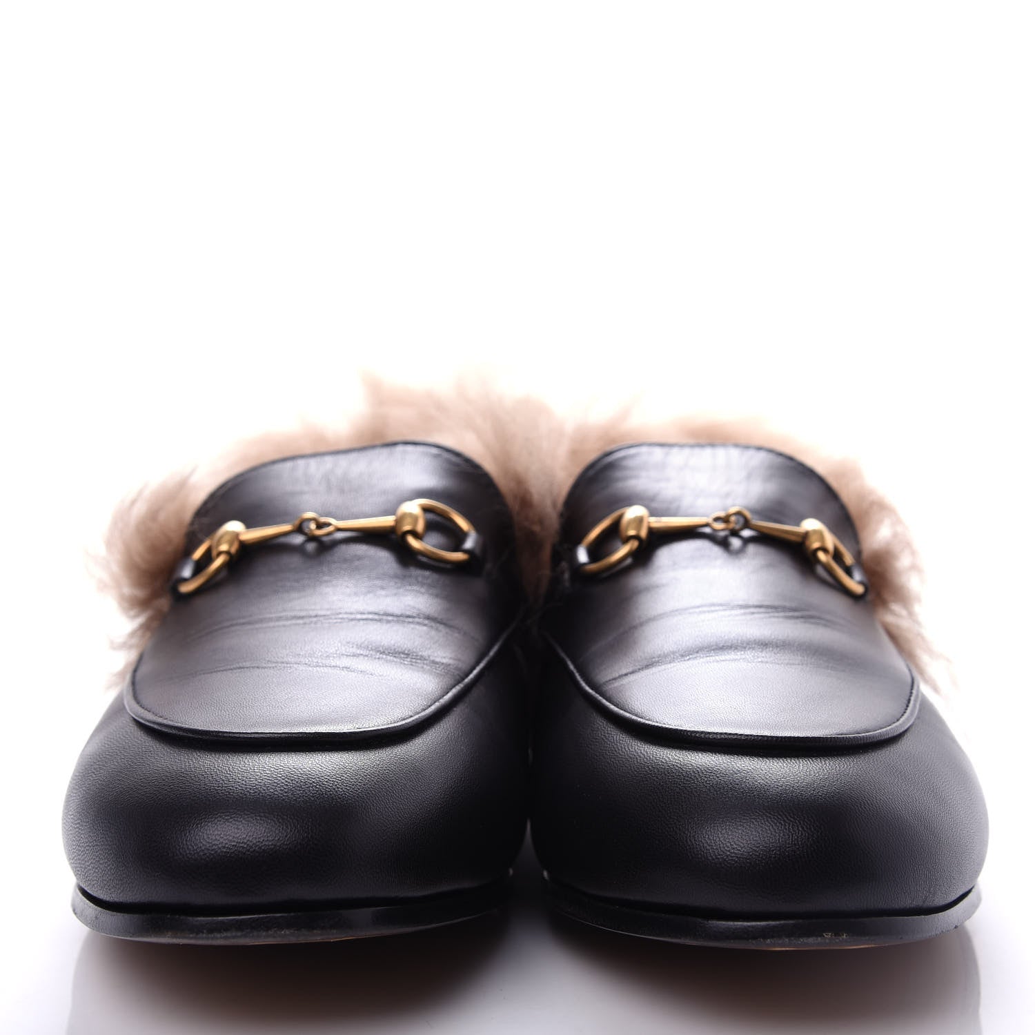 Gucci Malaga Kid Fur Womens Jordaan Loafers 39 Black Natural 2 of 10