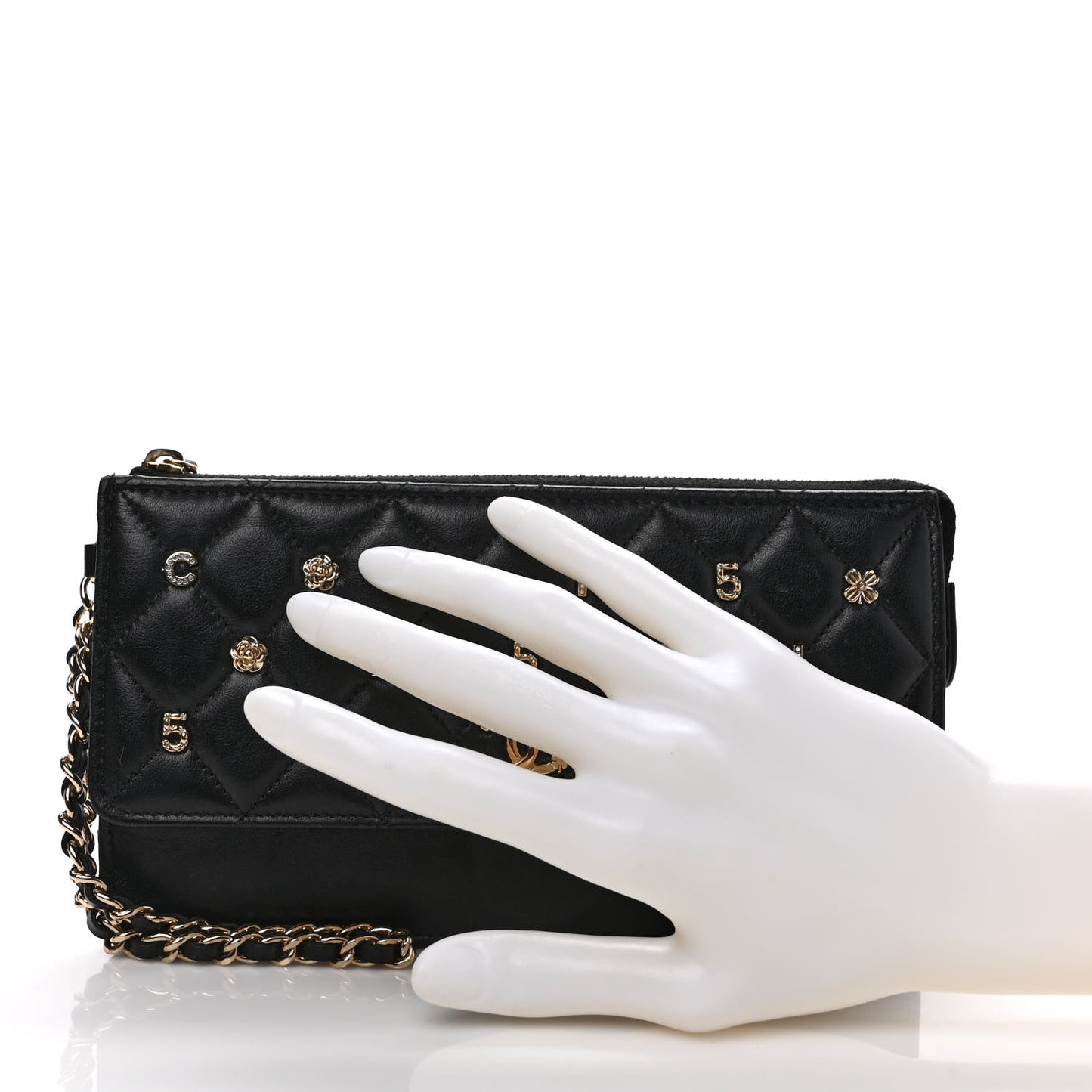 Lambskin Quilted All About Chanel Charm Wristlet Wallet Black