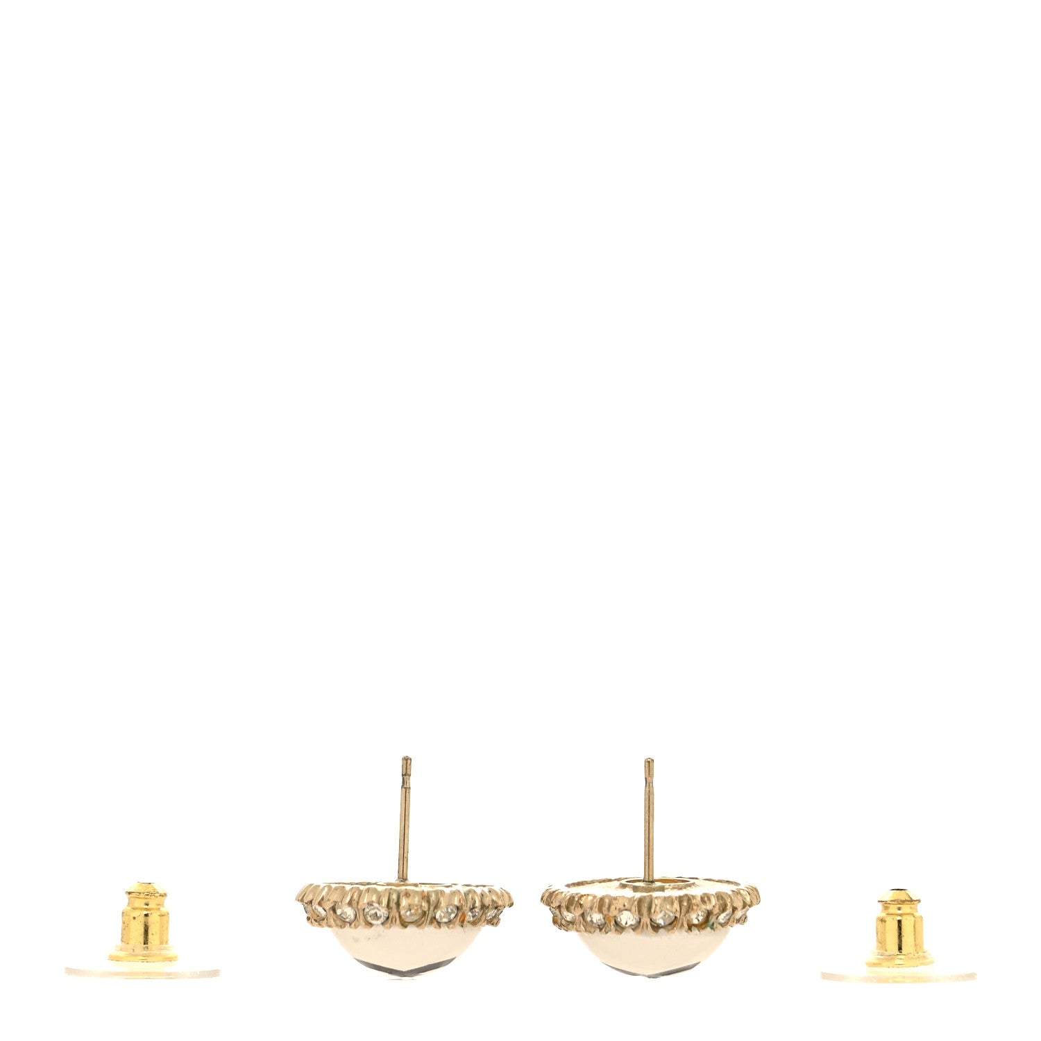 Chanel Crystal Pearl CC Round Earrings Gold Pearly White Black 3 of 4