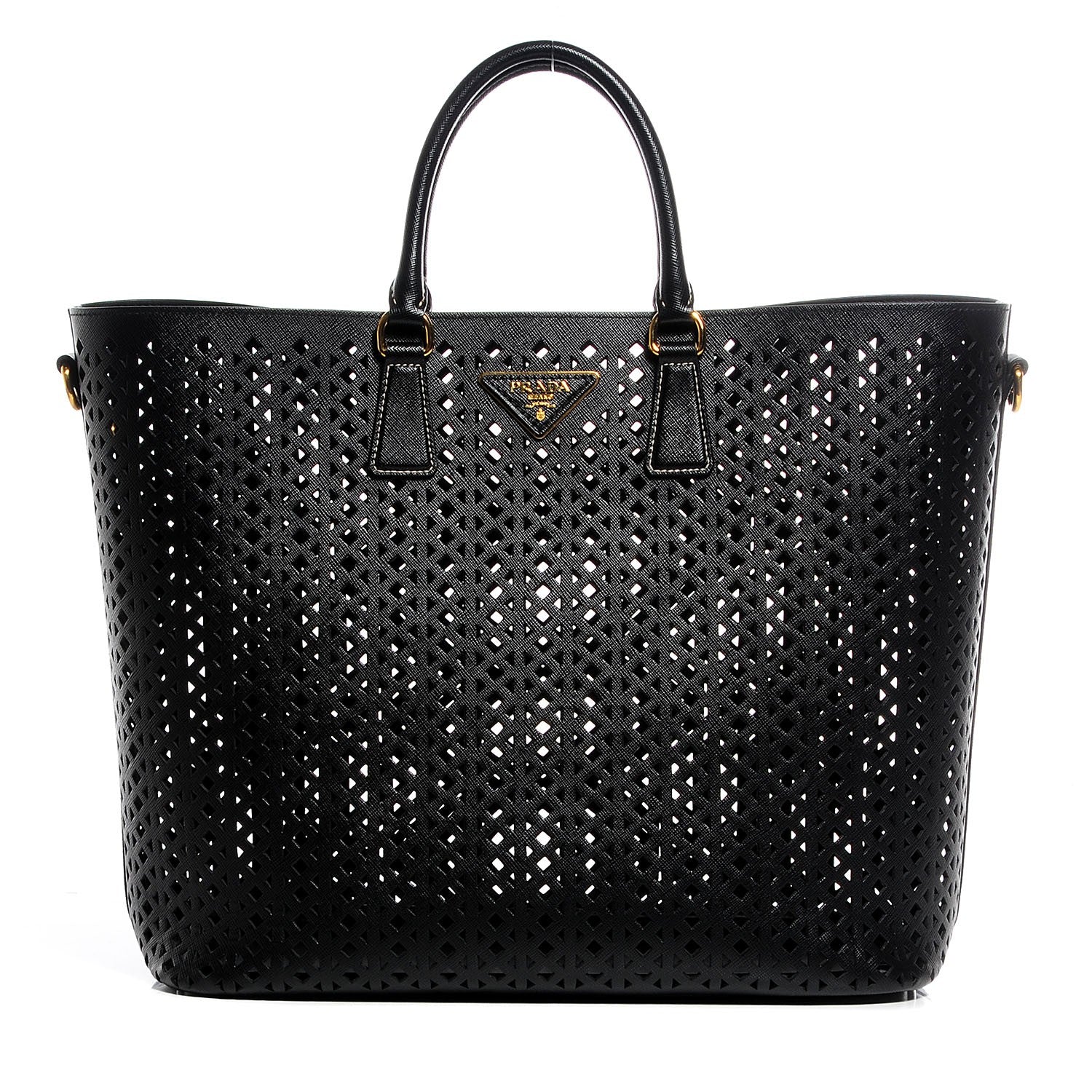Prada Saffiano Perforated Tote Black 3 of 9