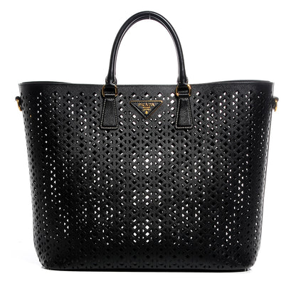 Prada Saffiano Perforated Tote Black 3 of 9