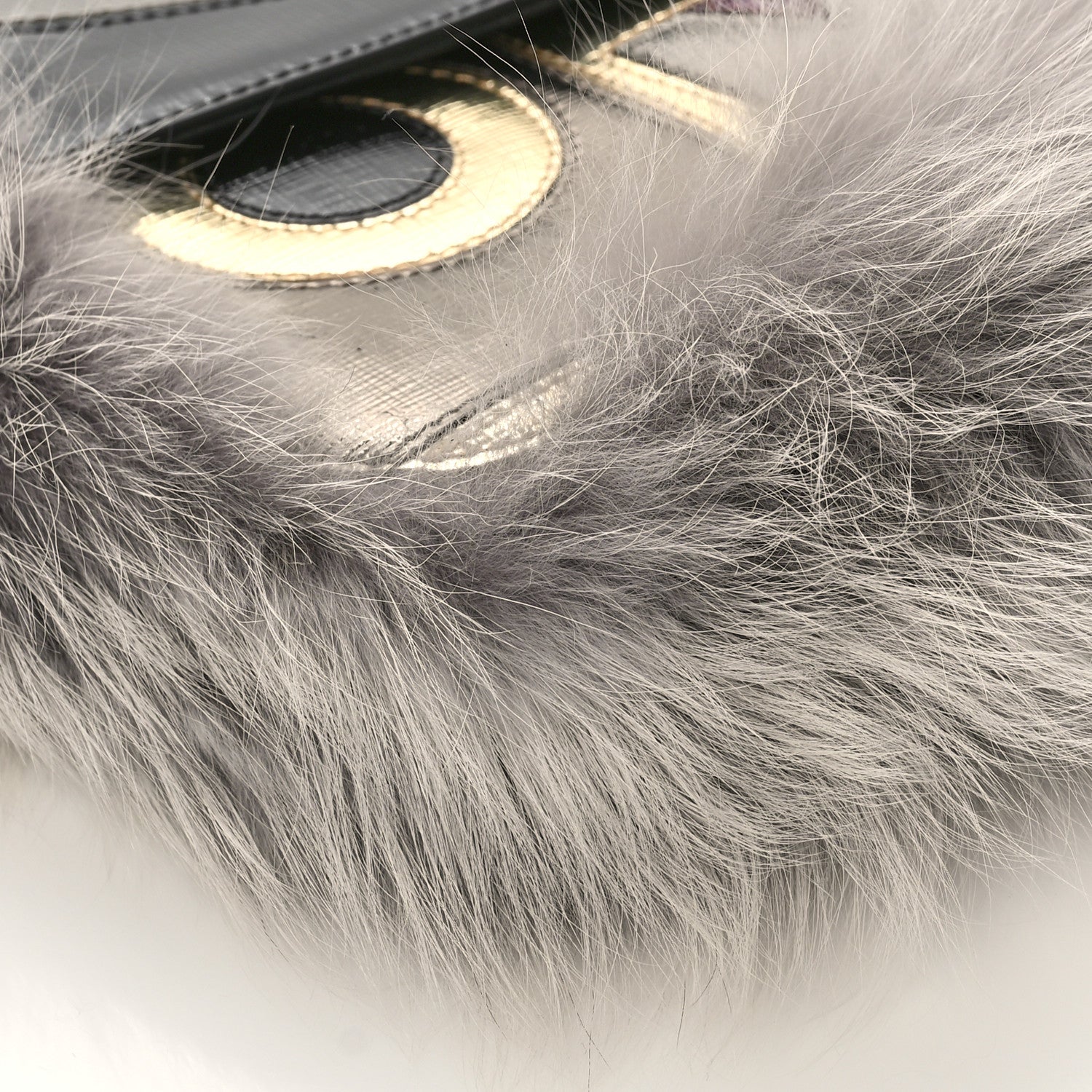 Fendi Metallic Saffiano Fox Fur Monster Baguette Gray 8 of 9