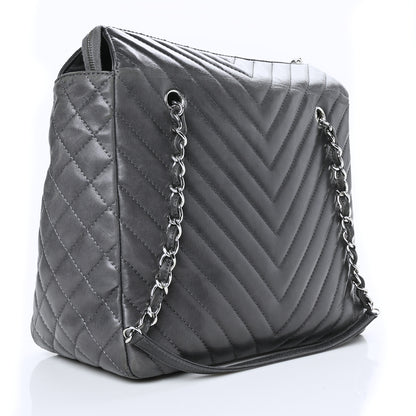 Chanel Lambskin Surpique Chevron Quilted Tote Dark Grey 3 of 10