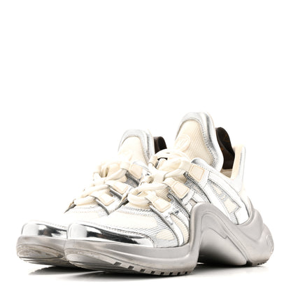Louis Vuitton Metallic Calfskin Technical Nylon LV Archlight Sneakers 37 White Silver 4 of 14