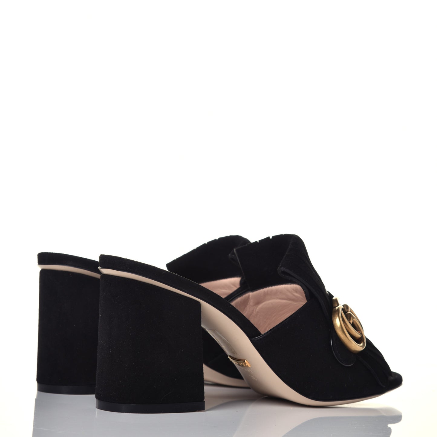 Kid Scamosciato GG Marmont Fringe 75mm Slide Sandals 38 Black