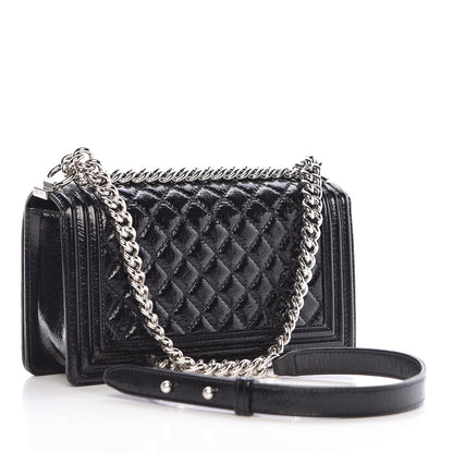 Chanel Distressed Patent Quilted Medium Boy Flap Black 3 of 10