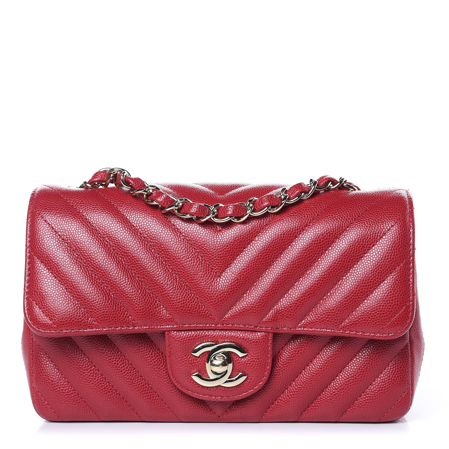 Caviar Chevron Quilted Mini Rectangular Flap Dark Pink