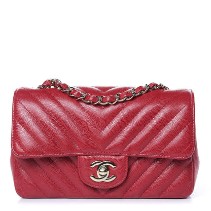 Chanel Caviar Chevron Quilted Mini Rectangular Flap Dark Pink 1 of 13