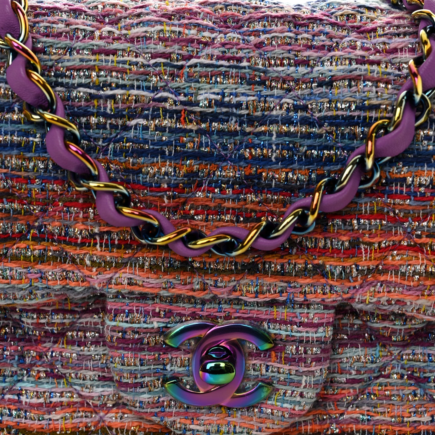 Tweed Quilted Mini Rectangular Flap Blue Pink Orange