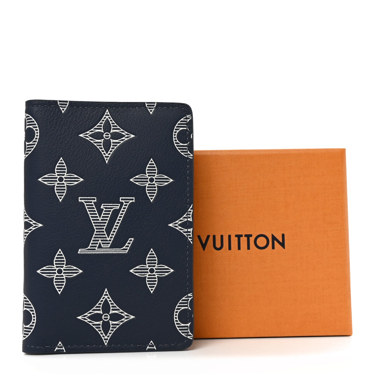 Calfskin Monogram Shadow Pocket Organizer Navy Blue White