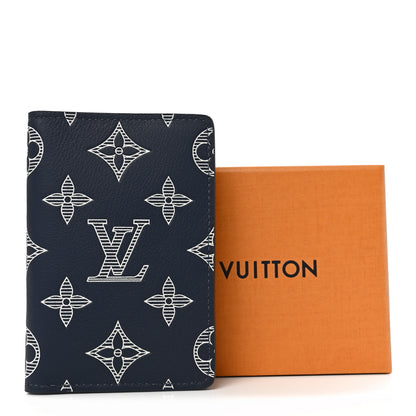 Louis Vuitton Calfskin Monogram Shadow Pocket Organizer Navy Blue White 7 of 7
