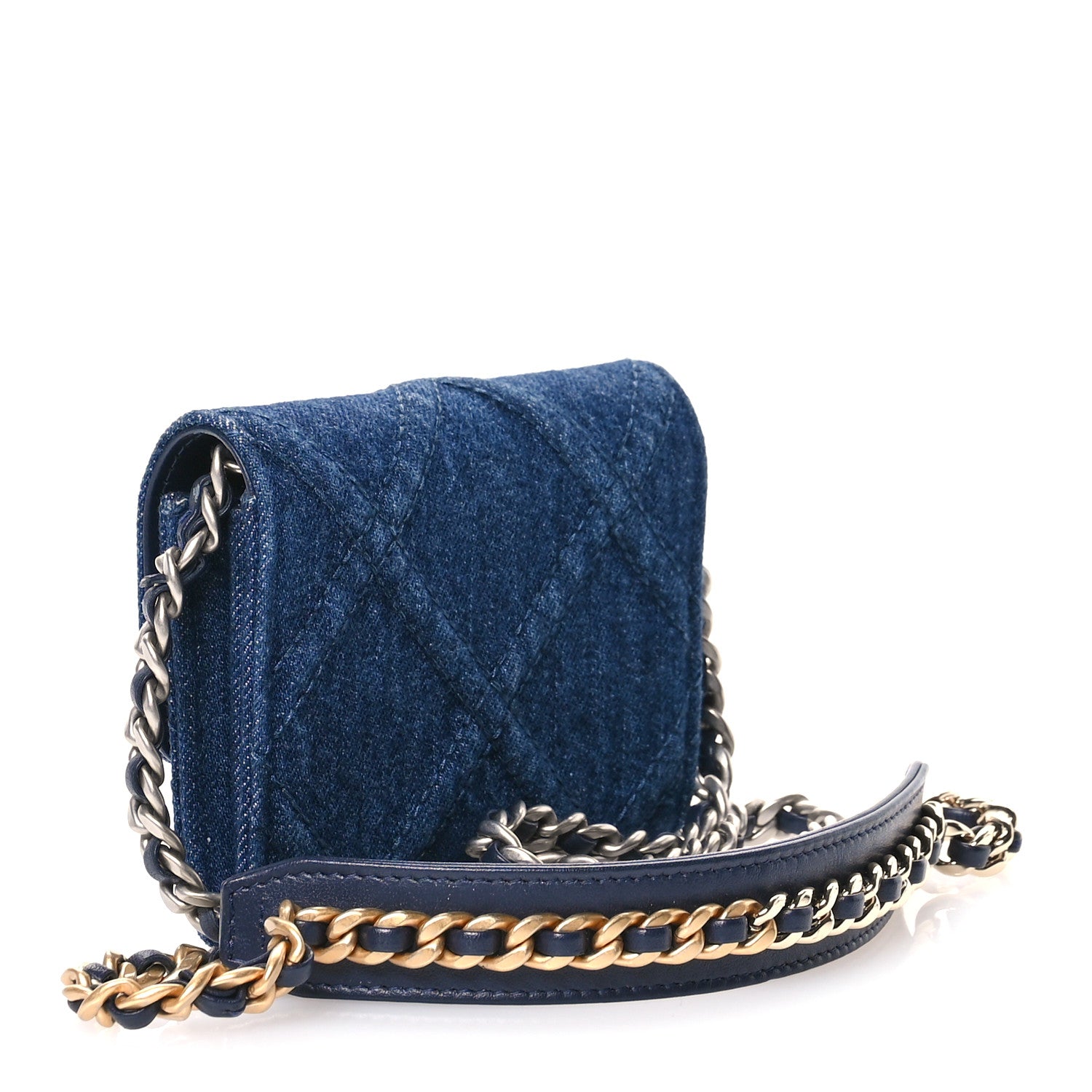 Chanel Denim Quilted Chanel 19 Flap Coin Purse With Chain Blue 3 of 10