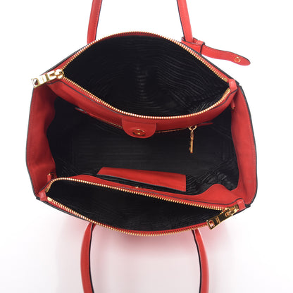 Prada Glace Calfskin Twin Pocket Tote Fuoco 5 of 22
