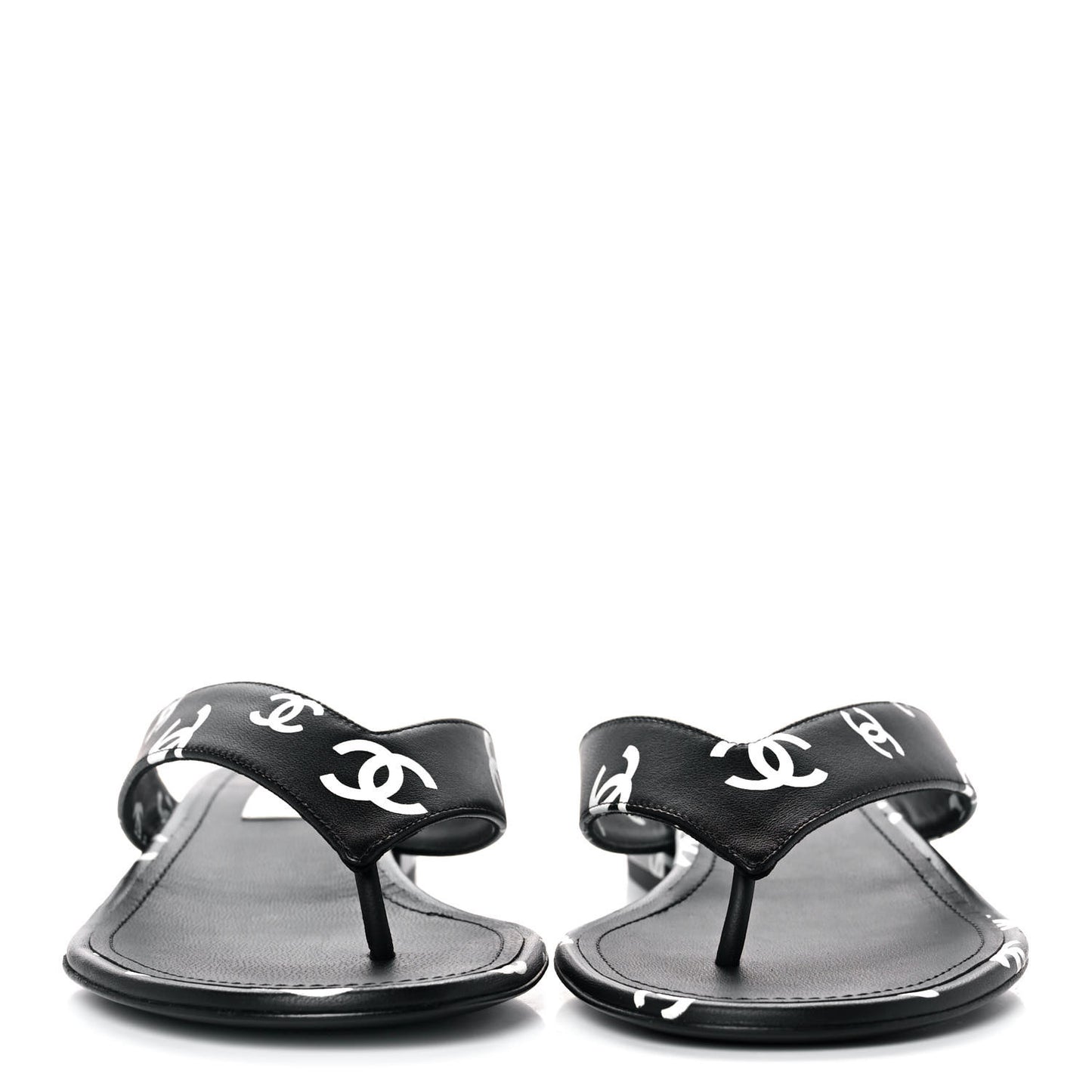 Lambskin Printed CC Thong Sandals 39 Black White