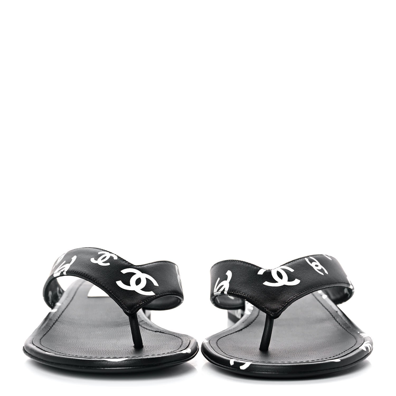 Chanel Lambskin Printed CC Thong Sandals 39 Black White 2 of 9