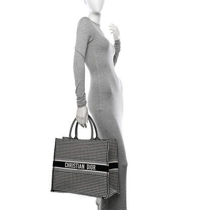 Christian Dior Canvas Houndstooth Embroidered Large Book Tote Black White 2 of 12