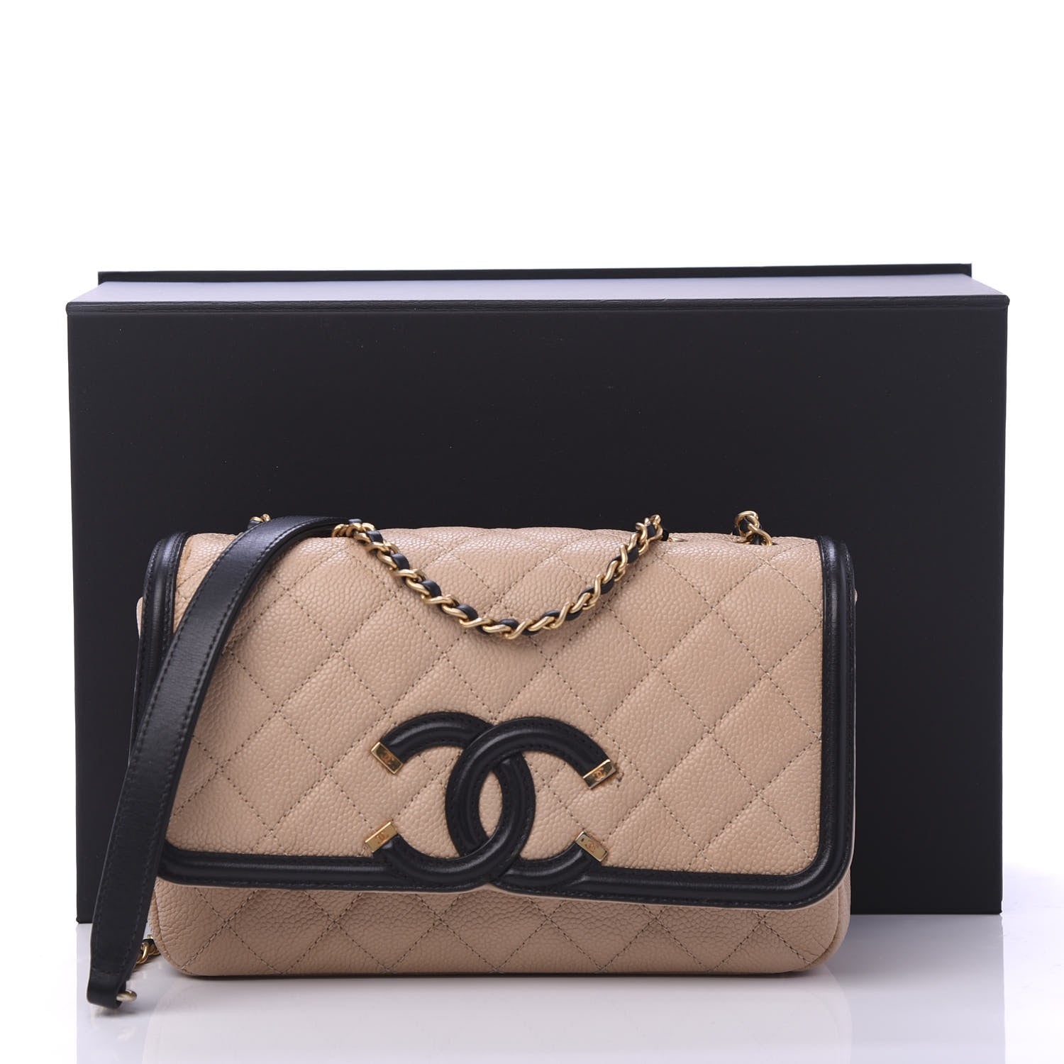 Chanel Caviar Quilted Small CC Filigree Flap Beige Black 13 of 13