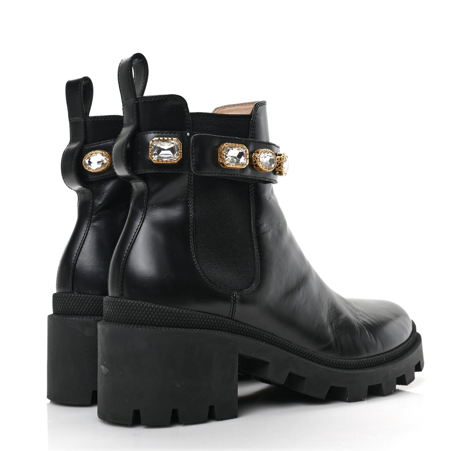 Calfskin Crystal GG Trip Chelsea Ankle Boots 38.5 Black