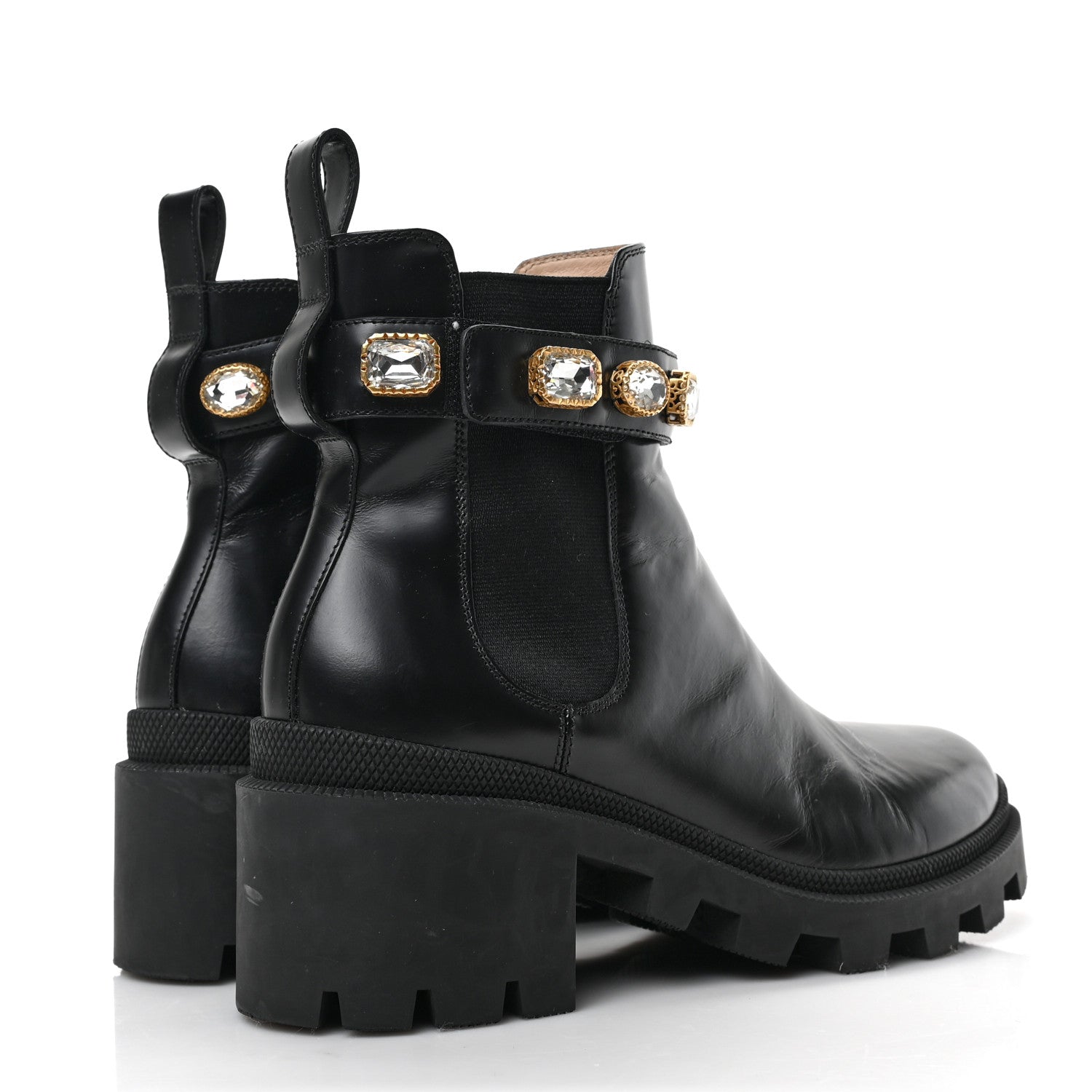 Gucci Calfskin Crystal GG Trip Chelsea Ankle Boots 38.5 Black 4 of 7