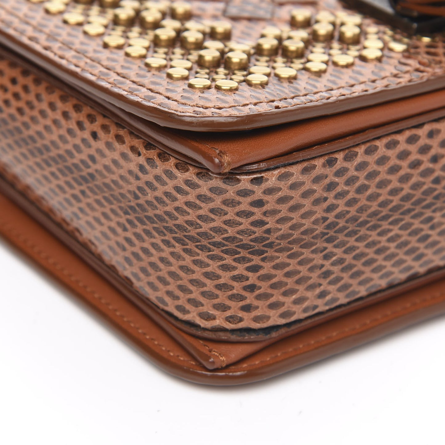 Ayers Intrecciato Studded Small Runway Shoulder Bag Brown