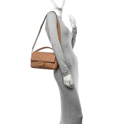 Fendi Nappa FF 1974 Embossed Baguette Miele Scuro 2 of 13