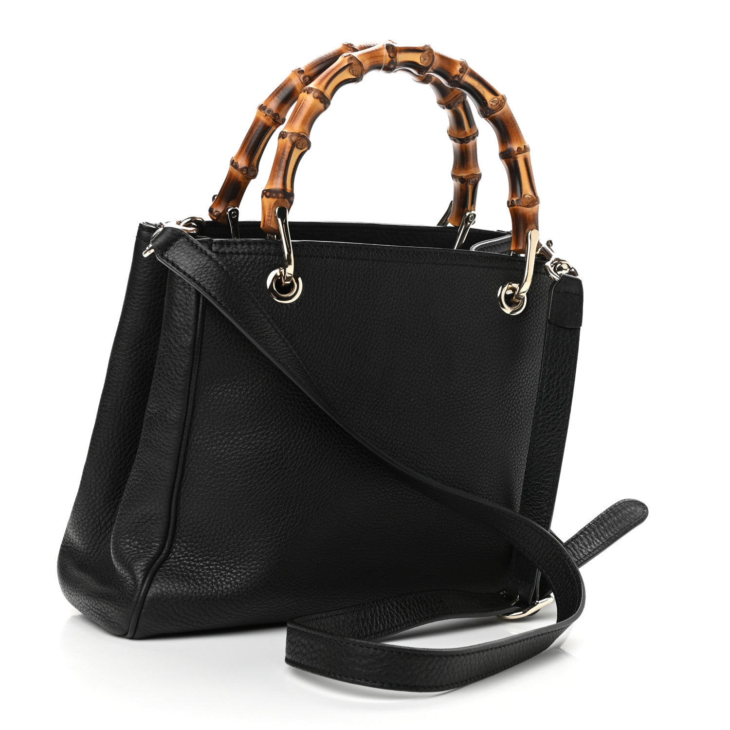 Gucci Calfskin Small Bamboo Shopper Tote Black 3 of 10
