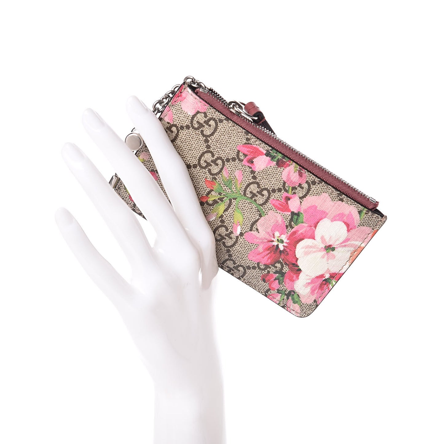GG Supreme Monogram Blooms Key Ring Coin Case Beige Multicolor Dry Rose