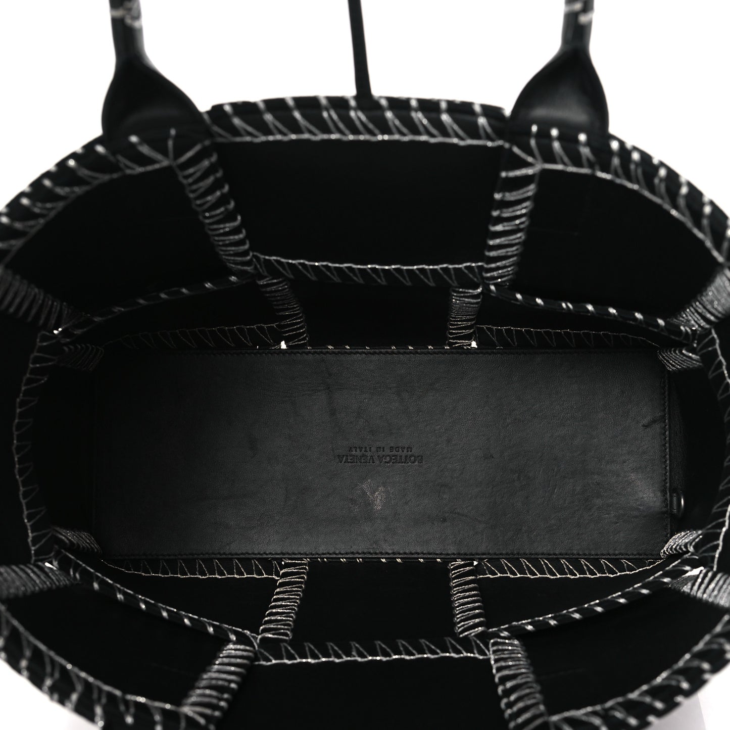 Nappa Maxi Intrecciato Overlock Stitched Small Arco Tote Black Silver