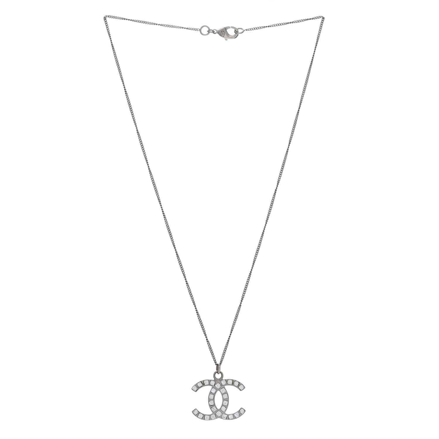 Chanel Baguette Crystal CC Necklace Silver 2 of 4