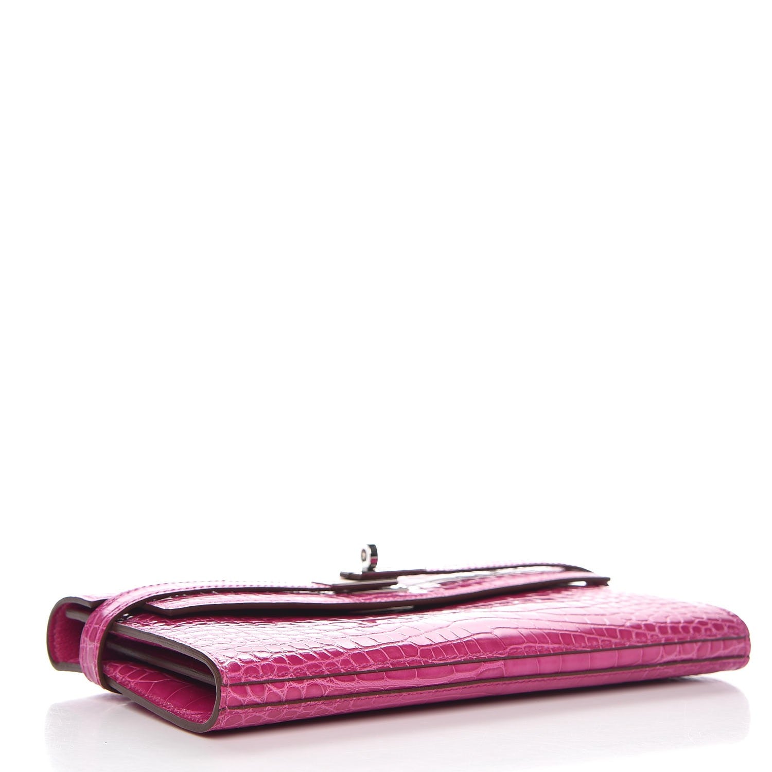 Hermes Shiny Alligator Kelly Longue Wallet Rose Scheherazade 4 of 15